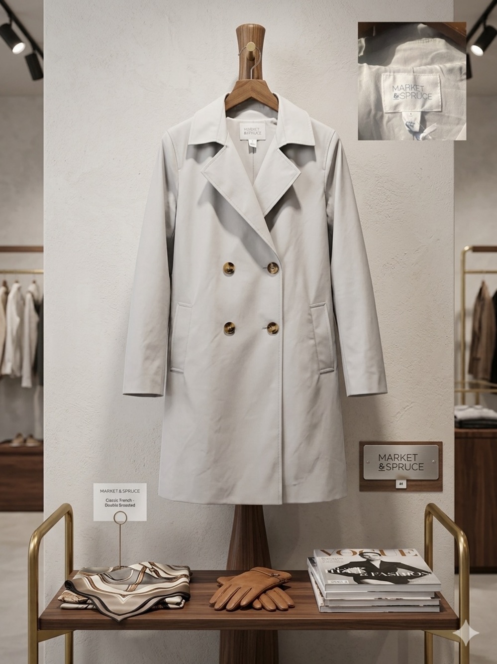 Market & Spruce Women's Double-Breasted Trench Coat in Light Gray